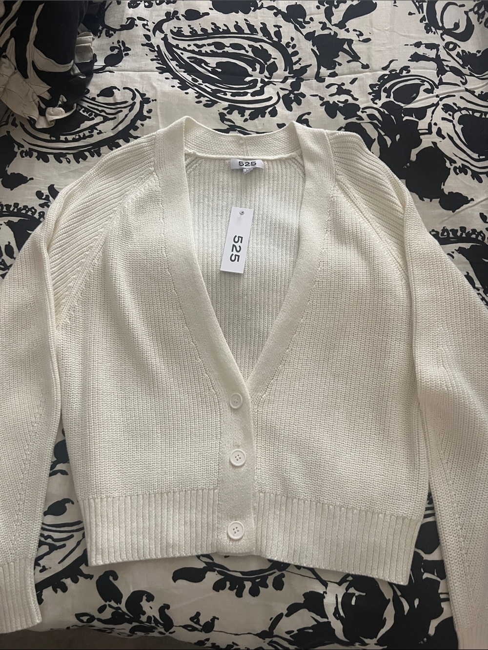 525 America Cropped Ivory V-Neck Button Cardigan